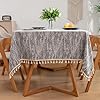 Waterproof Farmhouse Burlap Tablecloth with Tassel Cotton Linen Rustic Embroidery Table Cloths for 6 Foot Tables Tablecloths Wrinkle Free Washable for Indoor and Outdoor Parties Party