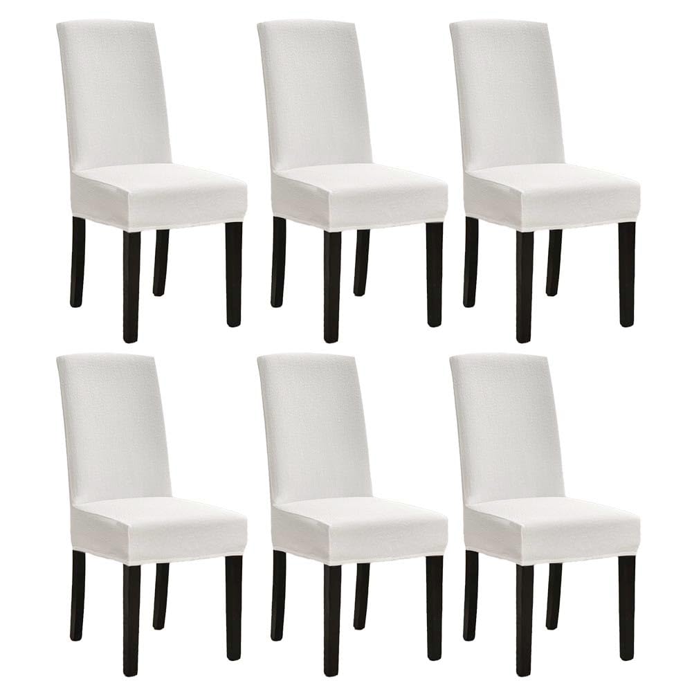 JZS Dining Chair Covers Set of 6 Waterproof Chair Cover Seersucker Style Stretchable Protector Seat Slipcovers Removable and Washable Fit for Dinning Room, Old Chair, Wedding Ceremony,White