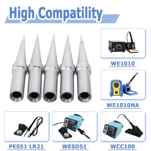 Image of Mesee 5 Pieces Weller ET Soldering Tip Set ETS Solder Iron Tips Replacement Lead-Free Welding Head Tool Accessory for Weller WE1010NA WES51 WES50 PES51 PES50 WEP70 EC1002 EC1201A