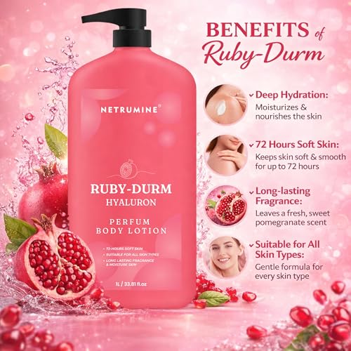 Image of Ruby Durm Hyaluron Perfume Body Lotion 1L. Hydrating Body Lotion With Hyaluronic Berry Extracts Deep Moisturizing Lotion For Dry Skin Lightweight Non Greasy For Men Women | 1L (Pack Of 1)