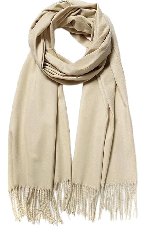 MOOLYAVAAN PRODUCTS Plain Solid Fashionable Woolen Winter Wear Thin Scarf/Stole/Shawl With Fringe's For Girls & Womens (Beige)-image-26