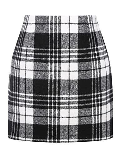 IDEALSANXUN Womens High Waist Plaid Skirt Bodycon Pencil Wool Min...