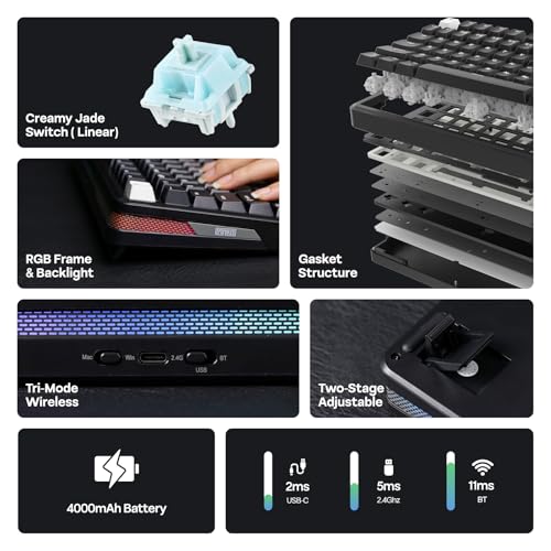 Image of EPOMAKER TH85 QMK /VIA Wireless Gaming Keyboard, BT5.0 /2.4GHz /USB-C | Hot-Swap Pre-lubed Custom Creamy Jade Linear Switches, Gasket Creamy Keyboard for PC /Mac /Office /Gaming (Black)
