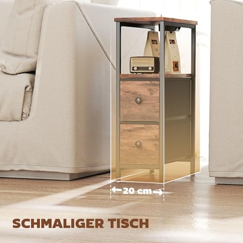 HOMCOM Couchtisch Beistelltisch mit Ladestation, Stahlrahmen, Schmal Wohnzimmertisch mit 2 Stoffschublade, offen Fach, Steckdose, USB- und USB-C-Anschlüssen, Kaffeetisch für Wohnzimmer, Rustikal-Braun – Bild 4
