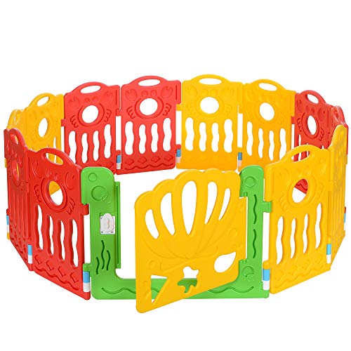 LCP Kids Boxi Laufgitter Baby Laufstall 12 Teilig, Erweiterbar, Rot Gelb