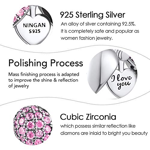 NINGAN Serie d'amore in argento 925 Pendente con perline Regalo di compleanno di San Valentino Adatto per collana di braccialetti da donna