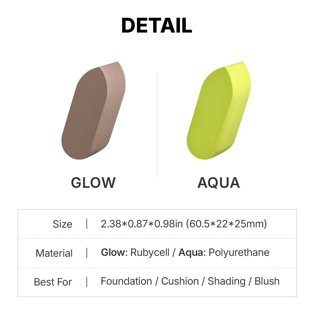 THE TOOL LAB Glow Fit Sponge Glow & Aqua - Juego de 4 piezas (2 de cada uno), esponja de maquillaje Rubycell para hidratación y cobertura suave con rocío, base de maquillaje líquida, maquillaje