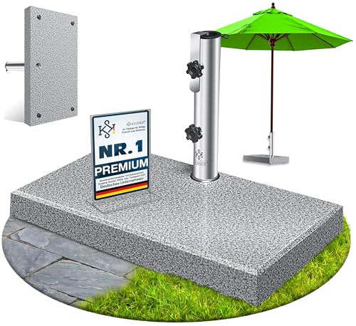 KESSER Pied de parasol en granit avec tube en acier inoxydable, pied de parasol rectangulaire de qualité supérieure, 30 kg, pour mâts de parasol jusqu'à...