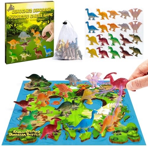 Juego de Ajedrez Magnético con Dinosaurios, Juego de Piedras Magnéticas (incluye 20 dinosaurios magnéticos, tapete de juego exquisito y bolsa de viaje), Juego Magnético para Regalo, Familia, Fiesta, Viaje y Acampada - Juegos de Estrategia y Rompecabezas miniatura 1