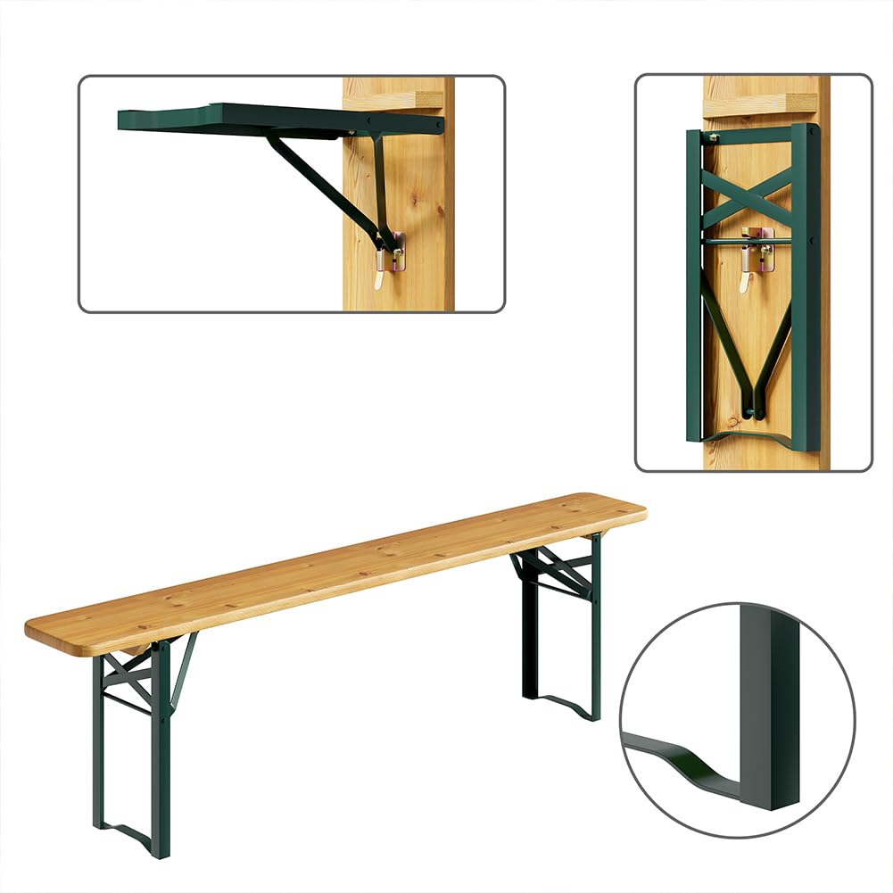 BAKAJI Set 3 Pezzi Birreria con Tavolo Pieghevole e Panche da Esterno, Struttura in Acciaio Comoda, Seduta Ergonomica e Resistente, Ideale per Giardino, Bar, Campeggio, Sagra (170 cm)