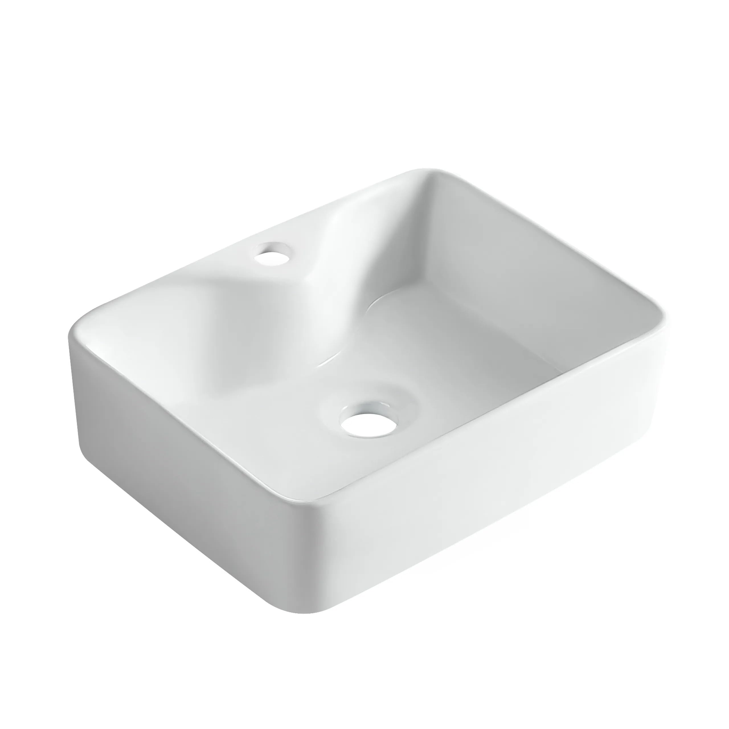 SAVIA Lavabo Sobre Encimera Rectangular 49x38 cm con Agujero para Grifo, Moderno y Resistente, Resistente a Químicos, Agradable al Tacto, Blanco de Conglomerado
