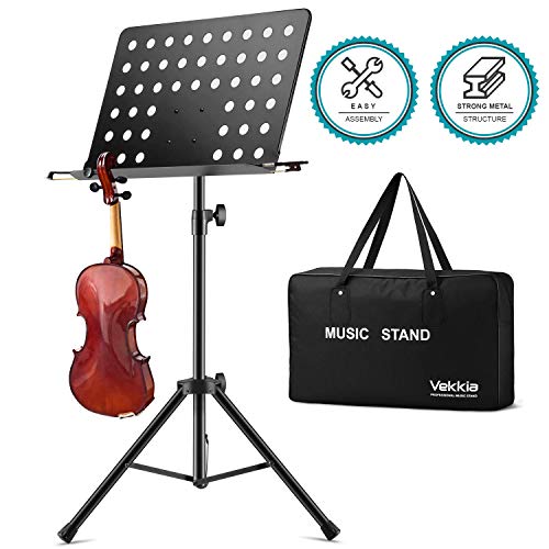 Vekkia Music Stand for Sheet Music - 19.68'x13.31' Extra-Wide Bookplate, Metal Portable St