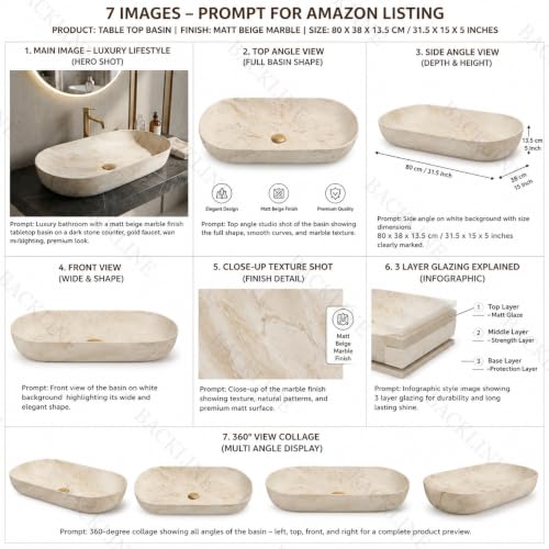 Image of Backline Ceramic 31.5 Inch Table Top Wash Basin | Big Size Basin | Counter Top Basin For Bathroom & Living Room 31.5 X 15 X 5 Inches (Matt Beige Marble Finish)(5 years warranty)