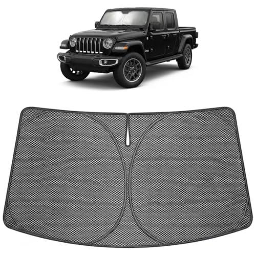 Image of Proadsy Windshield Sun Shade Custom Fit Jeep Gladiator 2020-2026 Ice Crystal Black Front Window Sunshade UV and Heat Blocker Foldable Visor Keeps Car Cooler for Summer Parking and Daily Use