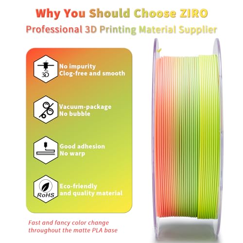 Image of ZIRO 3D Printer Filament, Faster Color Change Filament 1.75mm, Color Gradient Material, No-Shine Rainbow PLA, Dimensional Accuracy + /- 0.03mm, Fit Most FDM Printer 1KG Spool, Tropical (Matte)