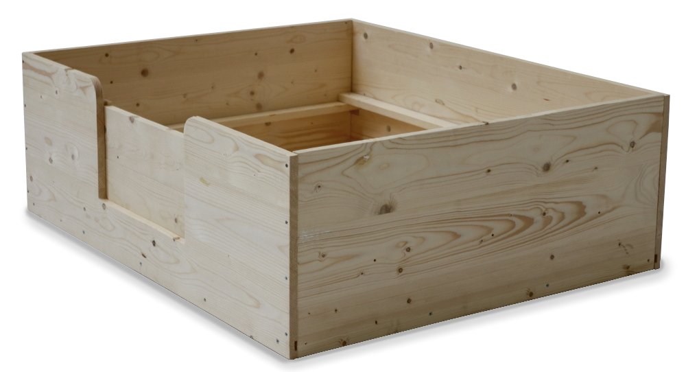 Wurfkiste Welpen 140x120x40 cm, Kiefernholz, mit Ausgang | Große Wurfkiste für Welpen mit den Maßen 140 × 120 × 40 cm aus naturbelassenem Kiefernholz.