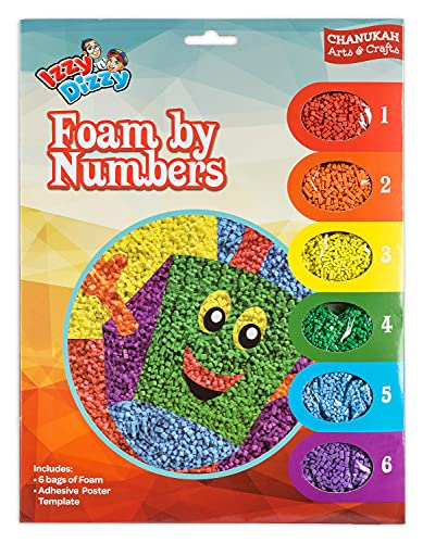 Izzy 'n' Dizzy Chanukah Foam by Numbers Kit - 6 Bags of Foam, Adhesive Poster Template - 8 x 12 - Hanukah Arts and Crafts - Gifts and Games