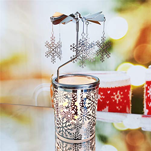 Kingnero Christmas Snowflake Carousel Candle Rotating Rotary Candle Holder Spinning Tealight Candleholder For Relatives And Friends Gifts #TOP5