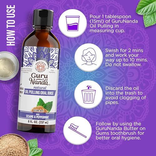 Image of GuruNanda Sesame Mint Oil Pulling Mouthwash - 237 ml, For Gentle & Natural Oral Care, Pure Sesame & Mint Extracts, Supports Happy Gums & Oral Hygiene, Alcohol-Free
