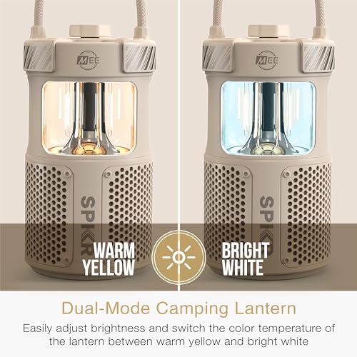 Image of MEE Audio lightSPKR Bluetooth Wireless Speaker w /Camping Lantern: 360 Audio, 3 Audio Modes, 2 Light Colors & Infinite Brightness Adjustment, IPX6 Waterproof for Indoor & Outdoor use (Desert Sand)