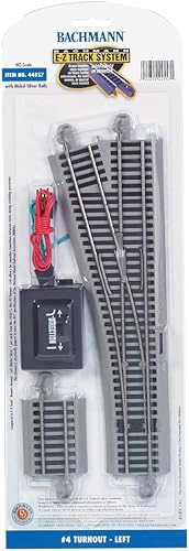 Miniatura 2 de Bachmann Trenes - PISTA E-Z A presión #4 TURNOUT - IZQUIERDA (1tarjeta) - Riel Níquel plateado con plataforma gris - Escala HO