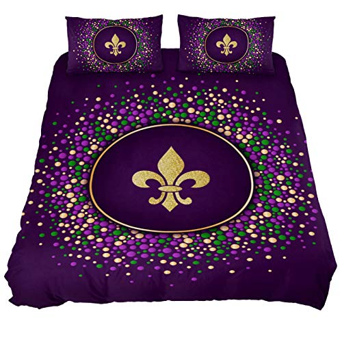 Heoeh Mardi Gras Dotted Color Duvet Cover Set Queen Size Kids Bedding Sets Comforter Cover With Soft Lightweight Microfiber 1 Duvet Cover And 2 Pillowcase #TOP1