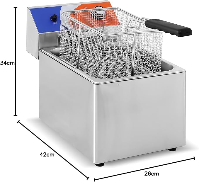 MBH - Friggitrice Elettrica Professionale da Banco 8 Litri in Acciaio Inox, Ideale per Cucine Professionali di Ristoranti.