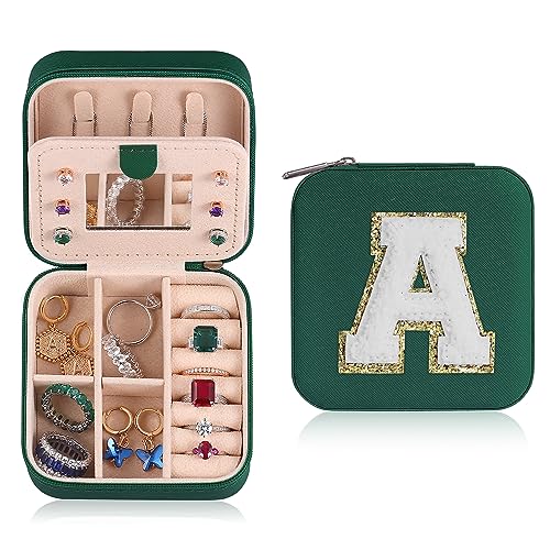 Parima Gifts for Grandkids Her - Trendy Travel Jewelry Case - Green Travel Jewelry Box | Birthday Gifts for Women Mom Gifts for Women - Letter A, Green