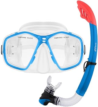 Two Bare Feet Adult PVC Snorkel & Mask Set   Anti-Fog Tempered Glass Diving Mask with Adjustable Snorkel for Snorkelling, Swimming & Scuba Diving