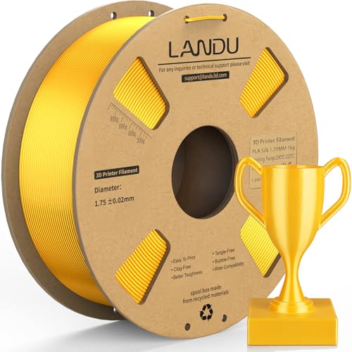 Image of LANDU Silk PLA Filament 1.75mm Gold 1KG, 3D Printer Filament Dimensional Accuracy + /- 0.02mm, 1kg Cardboard Spool(2.2lbs), Neatly Wound 3D Printing Filament Fits for Most FFF 3D Printers, Gold
