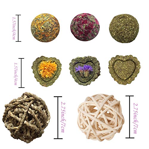 Pd Bunny Chew Toys For Teeth, Natural Timothy Grass Small Animal Chew Toys, Mixed Grass And Molar Grass Cake And 2 Balls For Rabbits Chinchilla Hamsters Guinea Pigs Gerbils Groundhog Squirrels（8 Pcs） #TOP1