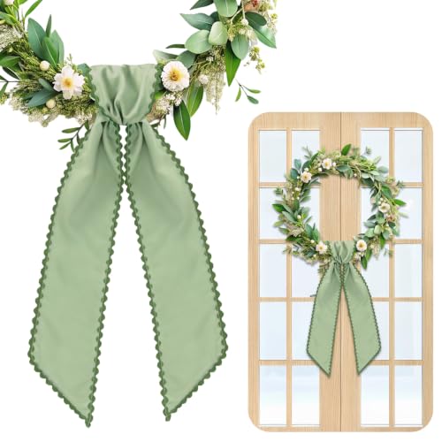 Banda festoneada para corona evita caidas de lazos decorativos verde salvia puerta delantera 2