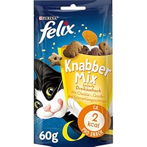 FELIX KnabberMix Dreikäsehoch Katzensnack, Knusper-Leckerlie mit Käsegeschmack, 8er Pack (8 x 60g)