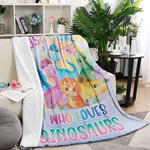 Domgoge Just a Girl Who Loves Dinosaurs Blanket Cute Dino Throw Blankets Gifts for Girls Kids Warm Soft Plush Lightweight Flannel Fleece All Season Couch Sofa - Image 2