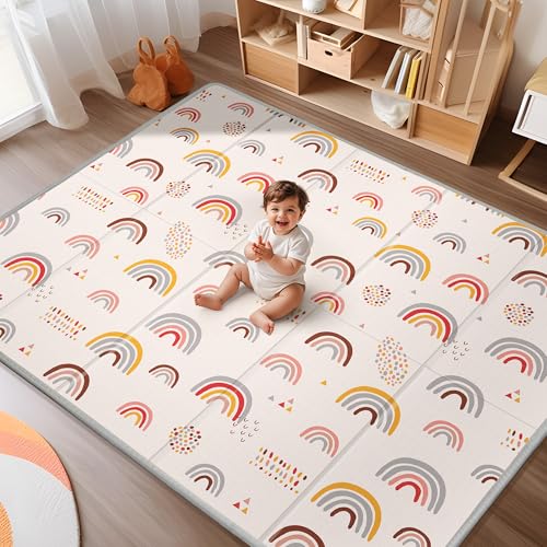 Baby Play Mat,79x71 Foldable Play Mat for Baby,Extra Large Tummy Time and Crawling Mat,Waterproof,Anti-Slip Baby Crawling Mat,Foam Play Mat for Baby,Folding Play Mats for Babies and Toddlers,Rainbow