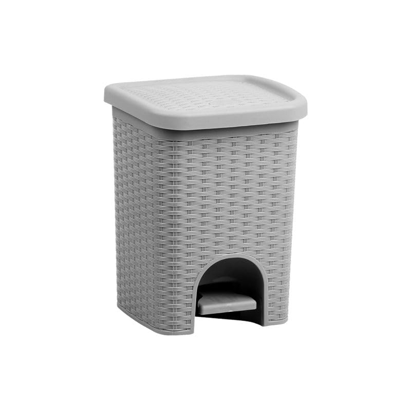 Image of Superio Mini 6L Step Pedal Trash Can - Wicker Design, Hidden Mechanism, Durable Plastic, Ideal for Desktop, Countertop, Pet Waste /Dog Poop - Grey