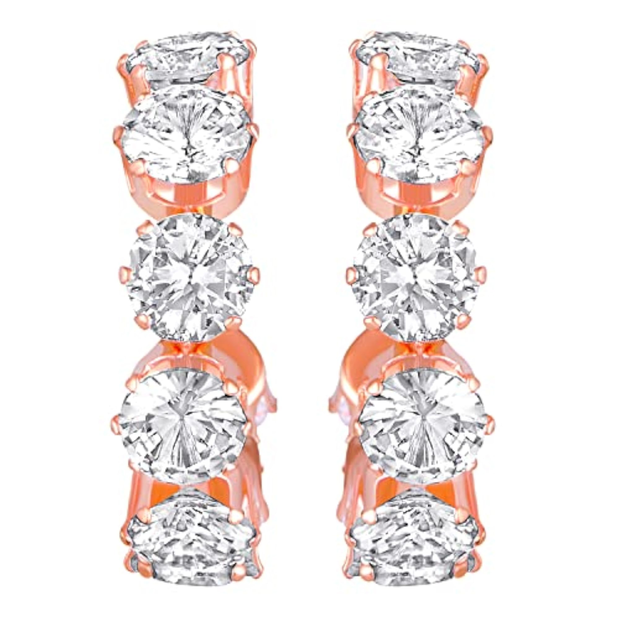 Rose Plated CZ Studed Half Bali Hoop Earrings