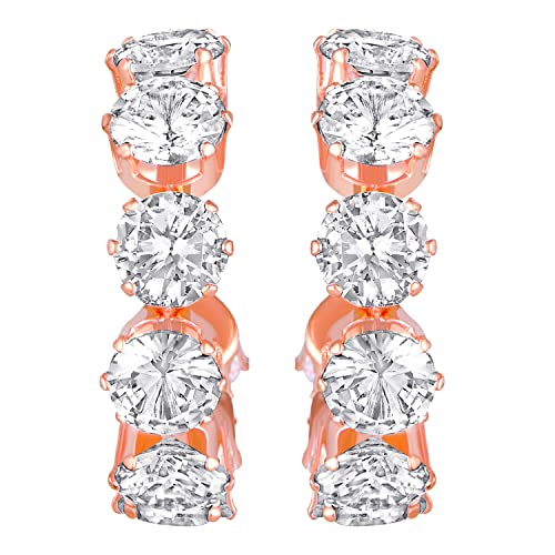 Rose Plated CZ Studed Half Bali Hoop Earrings