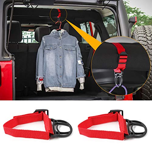 2PCS Roll Bar Coat Hanger Clothes Hook for Jeep Wrangler CJ YJ TJ LJ JK JKU JL JLU JT Sports Sahara Freedom Rubicon & Unlimited X 2/4 Door (Red)