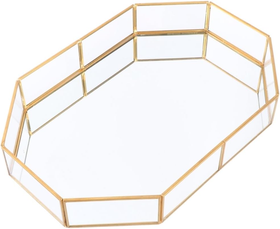BESPORTBLE Copper Glass Storage Tray Decorative Vanity Mirror Organizer for Jewelry Elegant Glass Dish with Stylish Design for Home Decor and Jewelry Storage