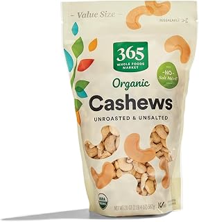 Organic Raw Unsalted Cashews 20 Oz Value Size - 365 by Whole Foods Market Fresh Whole Nuts