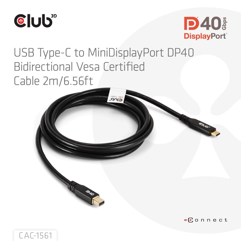 CLUB3D CAC-1561 Cavo DisplayPort 2 m Mini DisplayPort USB Tipo-C Nero