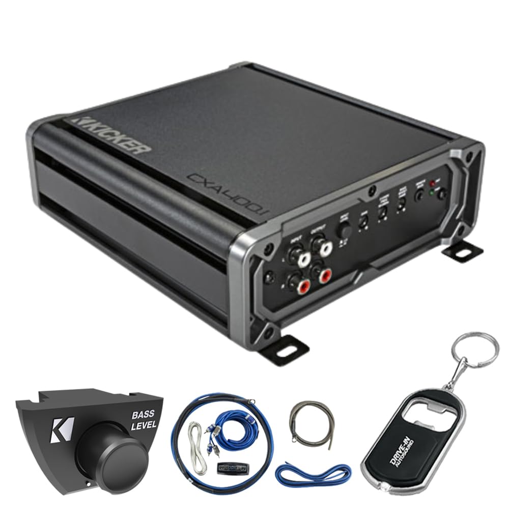 KICKER CX Series 46CXA4001T Mono Subwoofer Amplifier w/ 46CK4 Amp Wiring Kit & 46CXARCT Dash Mount Wired Remote and DIAS Keychain