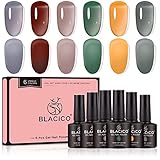 BLACICO Jelly Gel Nail Polish Set, 6 Colors Transparent Gel Polish Kit Red Blue Purple Nail Polish...