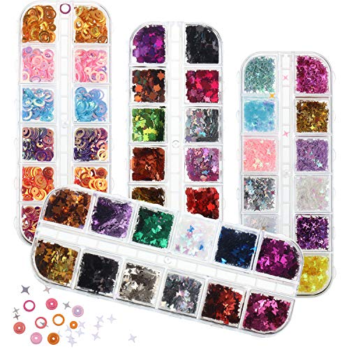 48 Boxes Butterfly Nail Glitter Sequins Pentagram Laser Nail Sequin Acrylic Paillettes Maple Holographic Nail Colorful Star Confetti Glitter Stickers Manicure Nail Art Decoration (Multiple Style)