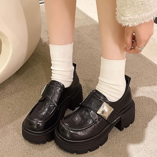 Women's Plush Fleece-Lined Chunky Platform, Vintage Retro Style Metal Buckles Ideal for Autumn Winter, Casual Office Wear4