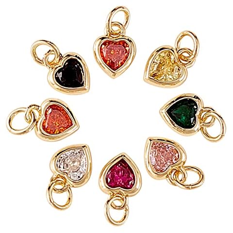 Airssory 16 Stück 8 Farben CZ Stein goldene Herzform Charms Kristall Zirkonia winzige baumelnde Charm Bulk Cover