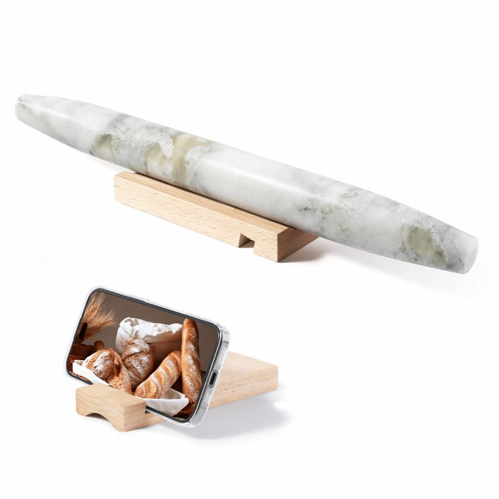 Natural Marble Rolling Pin for Baking, 15.6“ Non-Stick Stone Dough Roller