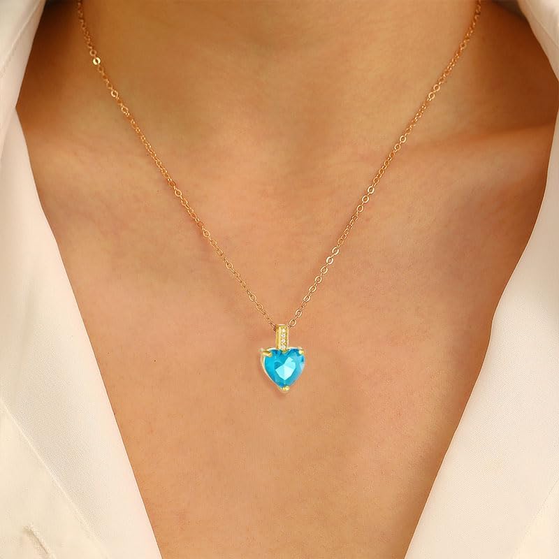 coadipress Crystal Heart Necklace for Women Rhinestone Genuine Birthstone Necklace Dainty Love Hearts Cubic Zircon Necklace Birthday Christmas Jewelry Gifts for Her - Image 4
