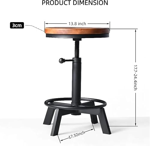 Miniatura 2 de Juego de 2 taburetes de bar industriales, sillas de altura de mostrador, asiento giratorio de madera, ajustable de 17.7 a 24 pulgadas